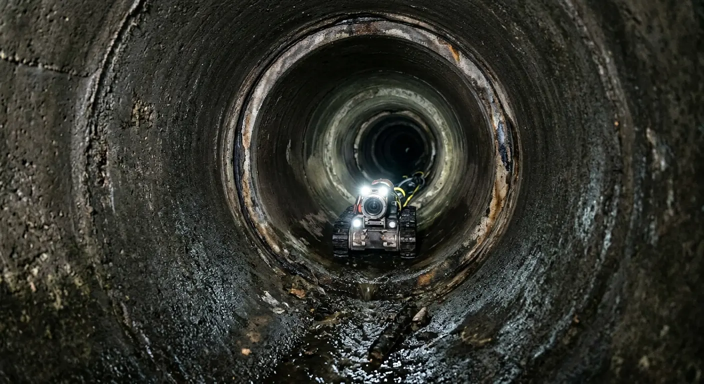Robotic sewer camera inspecting pipe interior for Drain Snake Service in New Britain