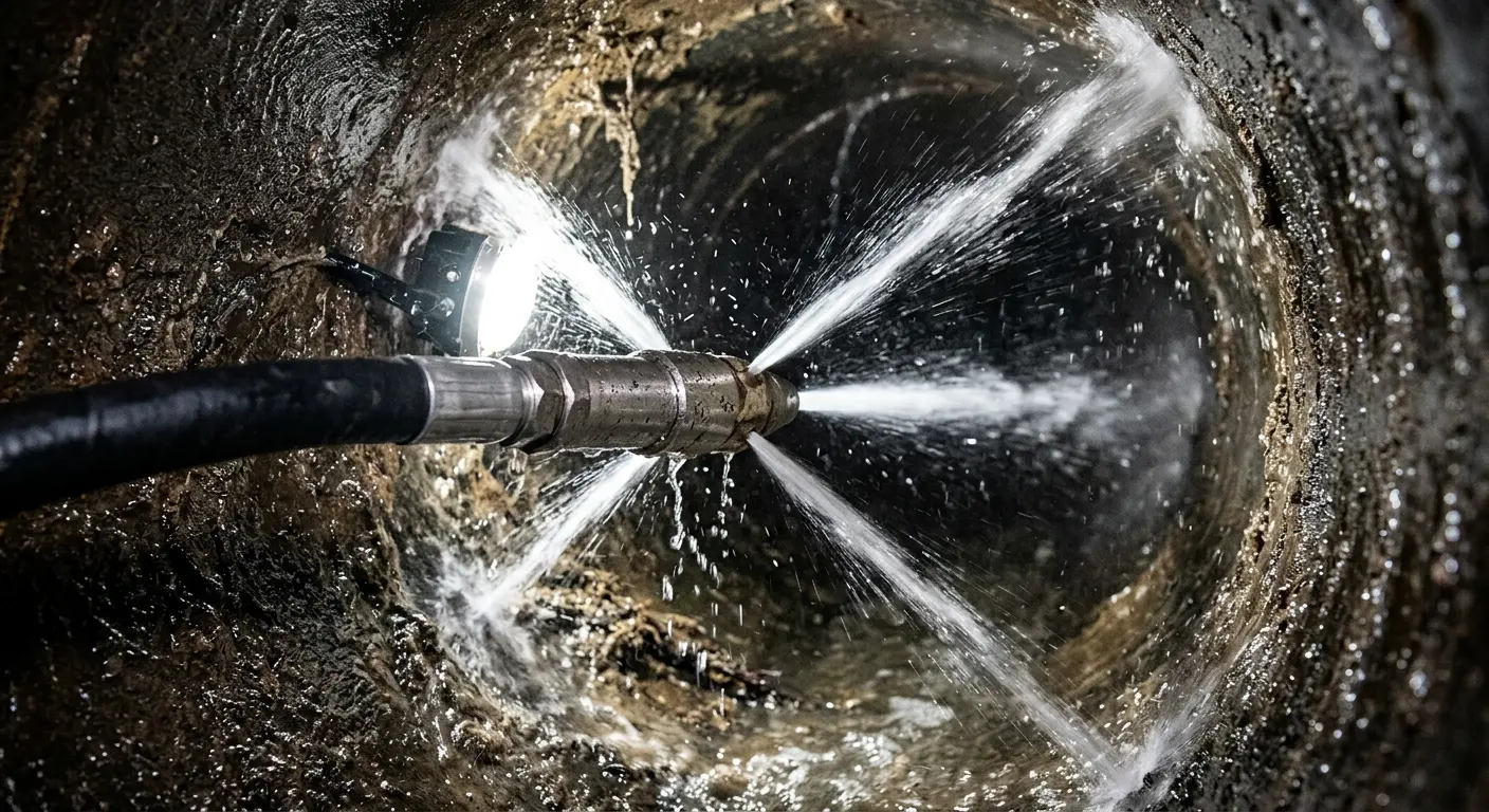 High-pressure hydro jetting nozzle cleaning sewer pipe for Sewer Line Relining in New Britain